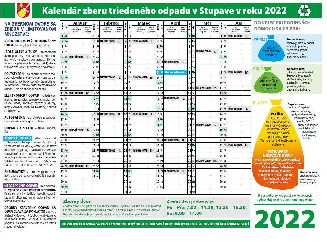 Kalendár zberu odpadu na rok 2022